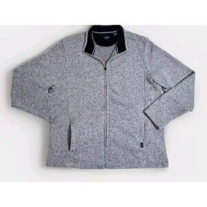 Chaps Men's 2XL Large Heather Gray Oatmeal Fleece Jacket Zip Coat Navy Blue XXL